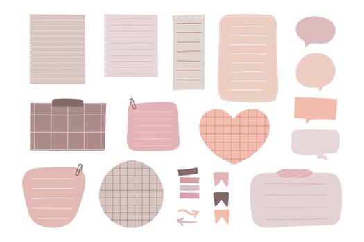 Collection of pastel colored paper notes. Blank banners, planner sticky notes for to-do-list, paper sheets, speech bubbles and bookmarks. illustration vector