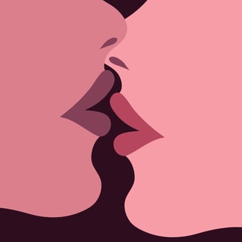 Close up portrait of two kissing women. Lesbian couple kissing. Women lips kissing. illustration vector