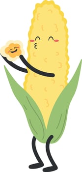 Cute cartoon corn character isolated on white background. Corn kissing a baby. Flat style. illustration vector