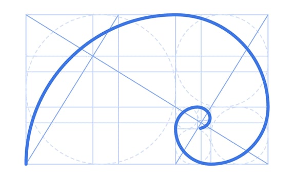 Golden ratio template. Divine proportions, golden spiral, Fibonacci array, Fibonacci numbers. Geometry harmony and balance Isolated template. vector