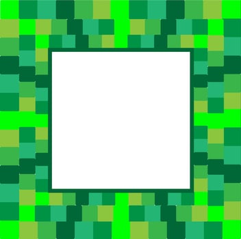 Quadrangular frame decorated with a geometric pattern of green squares on a white background vector