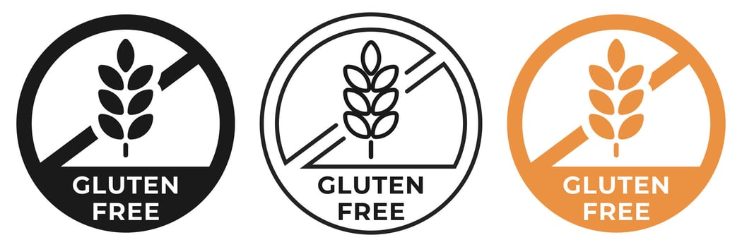 Gluten free label. No gluten icon. Grain free forbidden, ban or prohibition logo, badge, symbol, stamp, logo, logotype, sticker, emblem, mark or seal. vector
