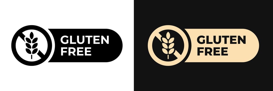 Gluten free icon. Non gluten label. Grain free illustration, logo, symbol, sign, stamp, tag, emblem, mark or seal for product packaging. No grain sticker. vector