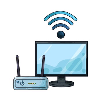 Illustration of wifi router and monitor vector