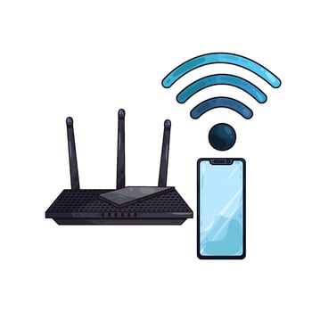 Illustration of wifi router and smartphone vector
