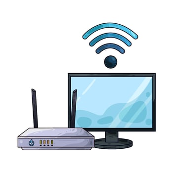 Illustration of wifi router and monitor vector