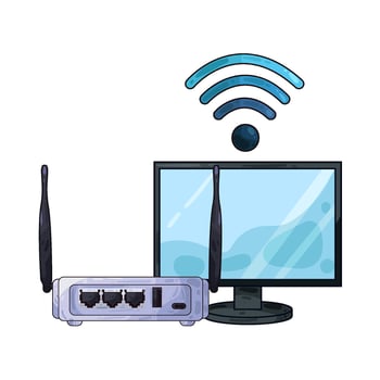 Illustration of wifi router with monitor vector