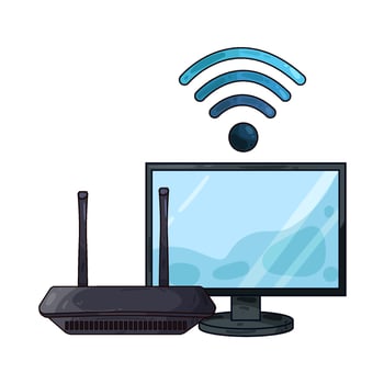 Illustration of wifi router with monitor vector