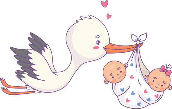 Stork flying with two twin babies png