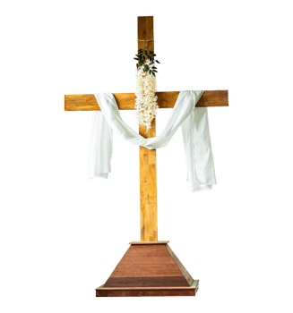 wooden crucifix wrapped in fabric isolated on transparent background. png