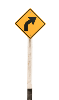 right curve yellow road sign isolated on transparent background, File. png
