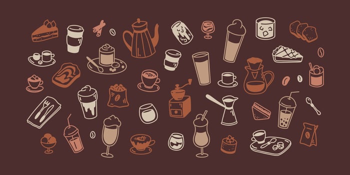 Coffee chalkboard. Hot, cold drinks and desserts in doodle stile. Cute line food elements. Minimalist icons for restaurant, cafe, patisserie, bakery, confectionary, coffeeshop menu vector