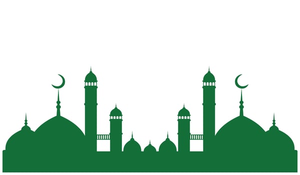 Mosque and crescent on a white background. green mosque silhouette which can be used as a design element for celebrations, greetings, banners, brochures etc. with a religious theme vector