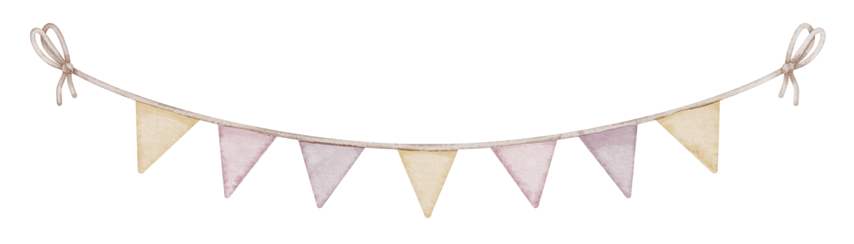 Watercolor Garland with pink and cream pastel color cute triangle Flags. Illustration of Pennant for Baby party design or Banner. Drawing of hanging for childish celebration design. Bunting for girls png