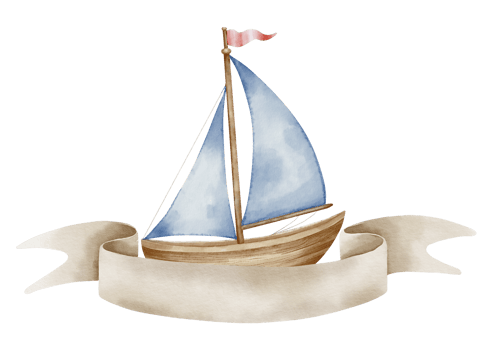 Sailboat watercolor illustration with ribbon for text. Template png