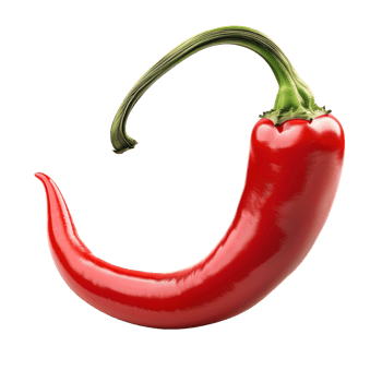 A close-up shot of a vibrant red hot chili pepper, isolated on a transparent background png