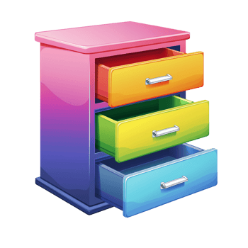 A colorful filing cabinet icon with an open drawer isolated on a transparent background png
