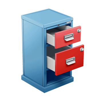 A colorful filing cabinet icon with an open drawer isolated on a transparent background png