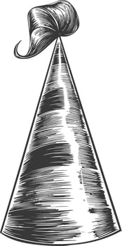 birthday hat with engraving style black color only vector