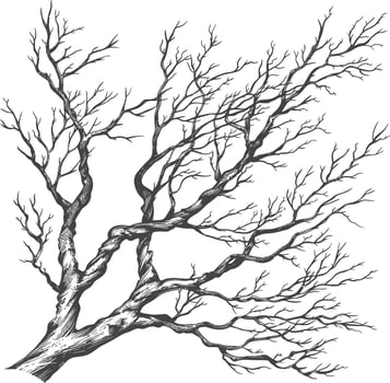 branches with engraving style black color only vector