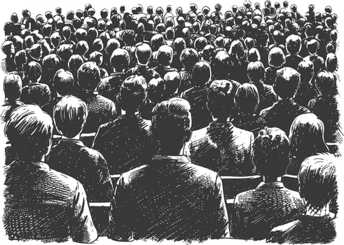 crowd audience with engraving style black color only vector