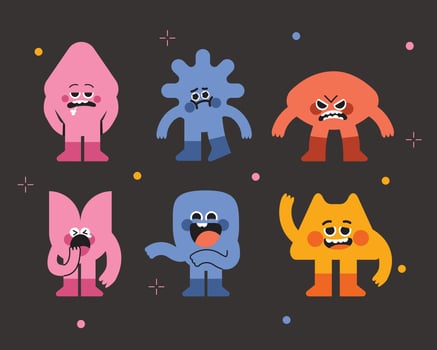 Cute Geometric Shape Mascot Character. Fun Character School Infographic Figure, Funny Silly Face Expression Illustration Set vector