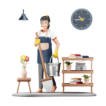 3D Woman Cleaning Up the House. Cartoon Character Illustration for Home and Lifestyle png
