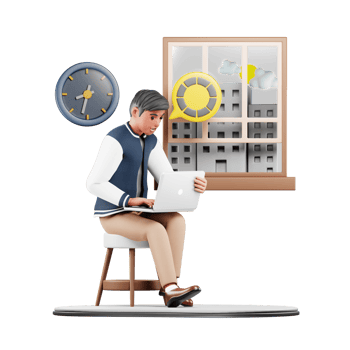 3D Businessman Working on Laptop. Cartoon Character Illustration for Remote Work png