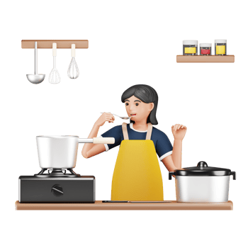 3D Woman Cooking in the Kitchen. Cartoon Character Illustration for Culinary and Home Cooking png