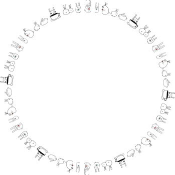 Cute cartoon bunny round frame illustration on transparent background. png