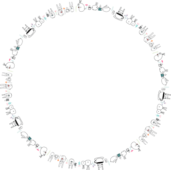 Cute cartoon bunny round frame illustration on transparent background. png