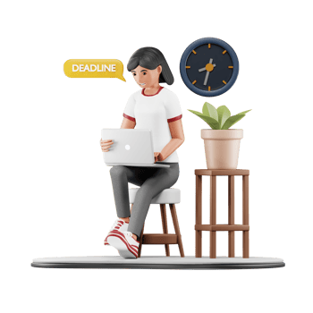 3D Businesswoman Facing Work Deadline. Modern Cartoon Character Illustration for Corporate and Time Management png