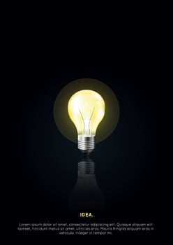 Clear light bulb isolated on black background vector