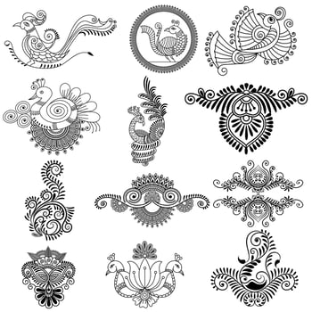 Traditional and Cultural Beautiful pattern design, tattoo design, mandala patterns, Arabic patterns, Rangoli, Alpona, Kolam, Paisley line art. vector