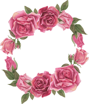 Pink rose wreath illustration on transparent background. png