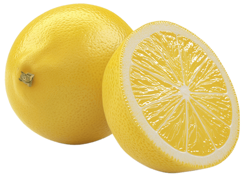 A whole Lemon with a half cut isolated on a transparent background png