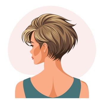 Young woman's hairstyle, back view. Women's haircut. Beauty and fashion. Illustration poster clipart vector
