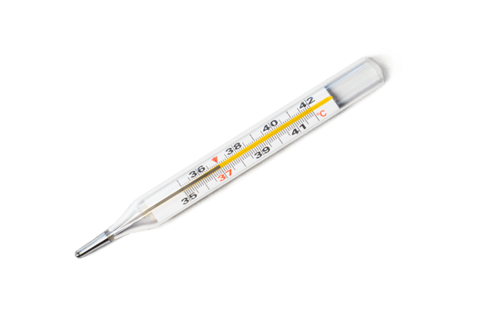 Mercury-in-glass thermometer with temperature mark 37 C isolated on transparent background flat lay png