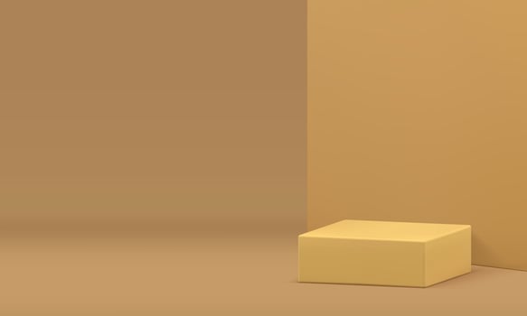 Pastel yellow 3d squared podium advertising room mock up for show realistic illustration vector