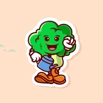 cute cartoon character of broccoli watering isolated vector
