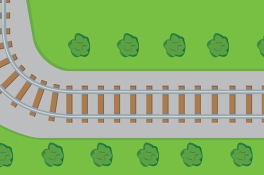 railroad track surrounded by plants and grass and green land vector