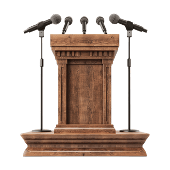 Wooden Stage Desk with Mic on it on Transparent Background png
