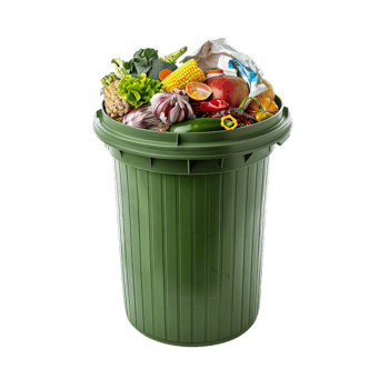 a green trash can filled with vegetables and fruit png