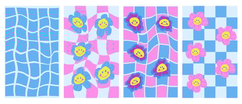 Distorted positive backgrounds set with flowers vector