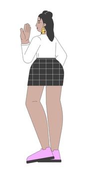 Curvy hispanic young woman covering mouth in surprise 2D linear cartoon character. Female student in school uniform isolated line person white background. Color flat spot illustration vector