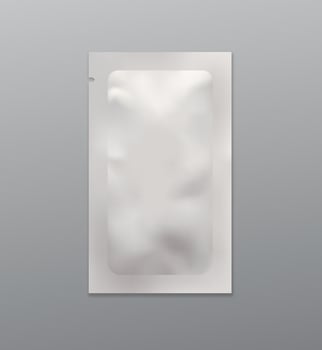 Blank sachet template with shadow on gray background. Packaging mock-up for skincare sample or food vector