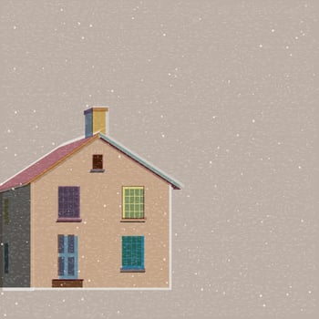 Colorful country house geometric shapes transparency illustrations with risograph effect on old paper have blank space. vector