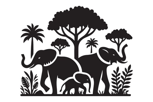 Elephant family in the jungle illustration vector