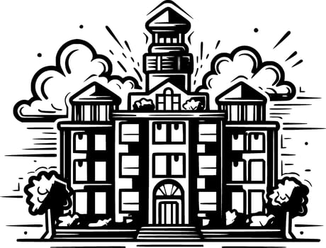 School - Black and White Isolated Icon - illustration vector