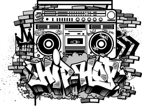 Hiphop illustration. Cool hiphop tshirt or wall art design in graffiti style vector